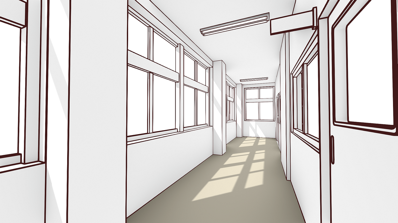 学校廊下の3Dモデル