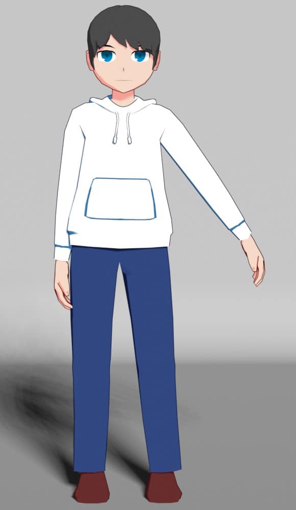 白いパーカーを着た男性の全身図