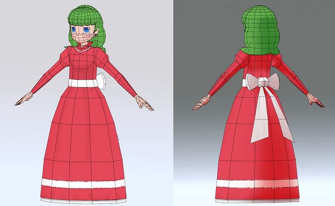 『チャージマン研!』41話の「シンデレラの少女」に出てくるヒロイン、ルミ子のワイヤーフレーム