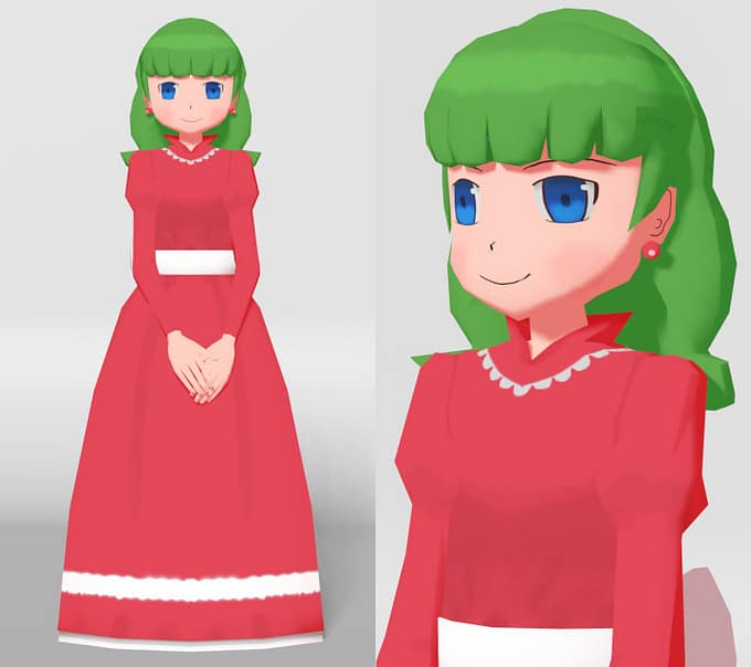 『チャージマン研!』41話の「シンデレラの少女」に出てくるヒロイン、ルミ子の全身図と斜めからのバストアップ