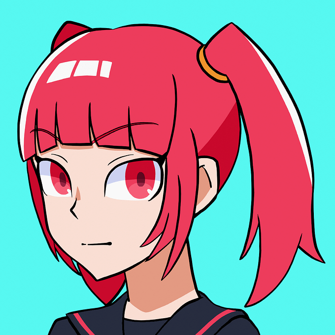 赤髪ツインテールの女の子(高宮透子)がこちらを見ているイラスト