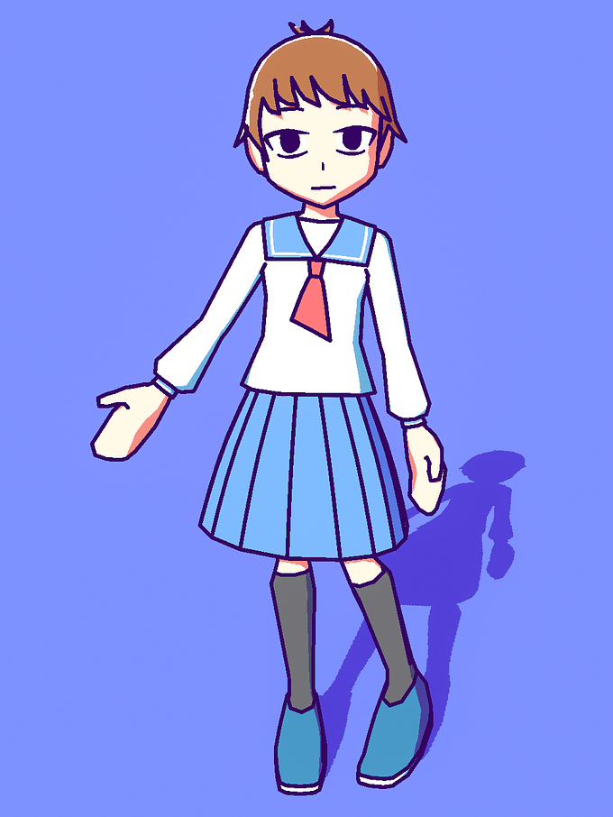 長袖のセーラー服を着た短髪の女の子、相川佐代が立っている。