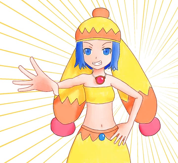 ツクール2000RTPの女性シンシアが笑いながら右手を前に突き出している