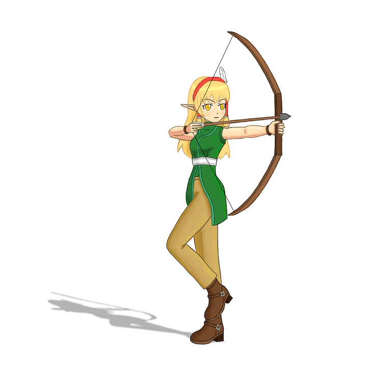 ツクール2000RTPのエルフ、ヘレンが片足で立ちながら弓を構えている