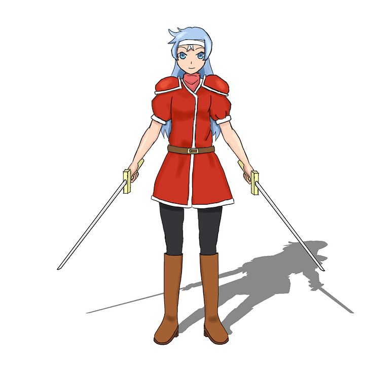 ツクール2000RTPの女勇者リリアが両手に剣を持って立っている所